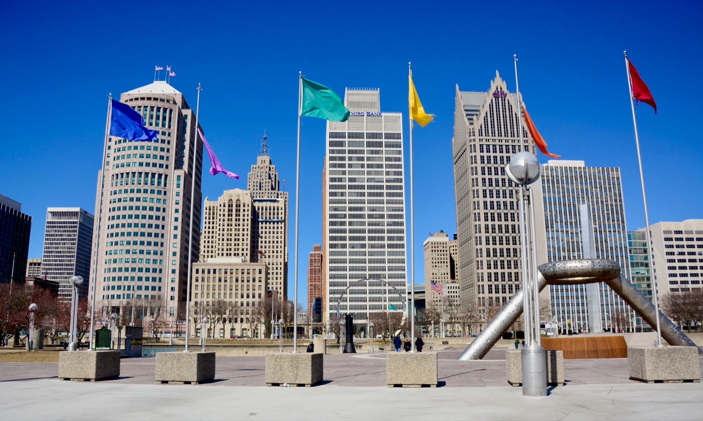 Downtown Detroit riverfront plaza